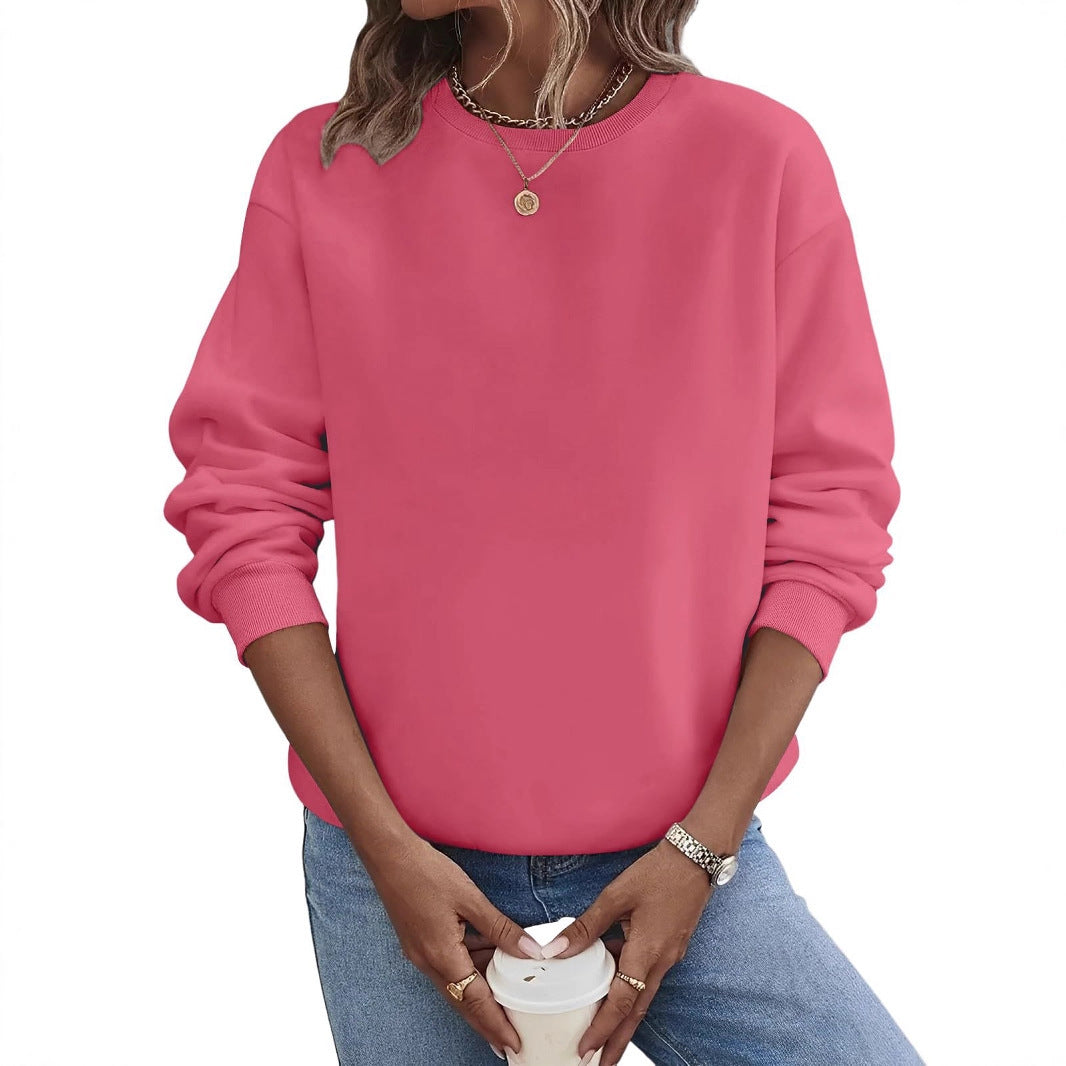 Suéter de moda de talla grande con cuello redondo en blanco y color liso