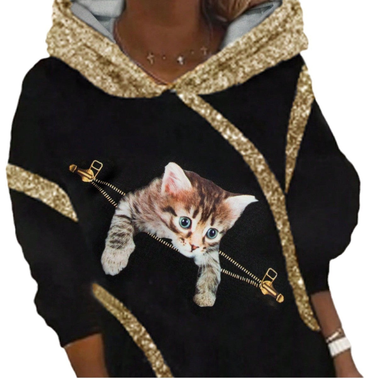 Suéter con capucha holgado de talla grande con estampado digital