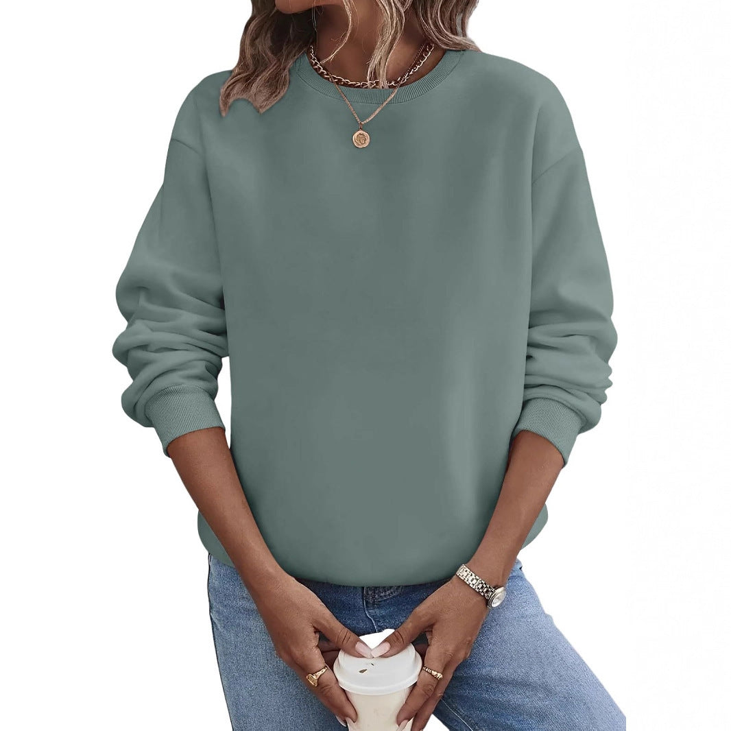 Suéter de moda de talla grande con cuello redondo en blanco y color liso