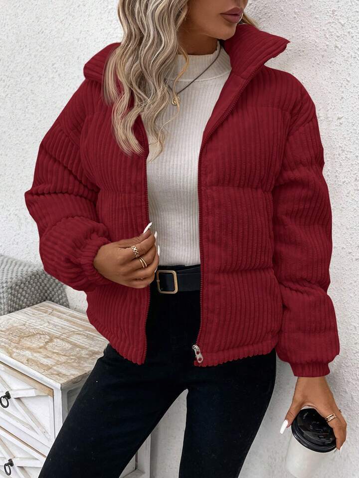 Chaqueta de pana corta de algodón y gruesa de talla grande para mujer