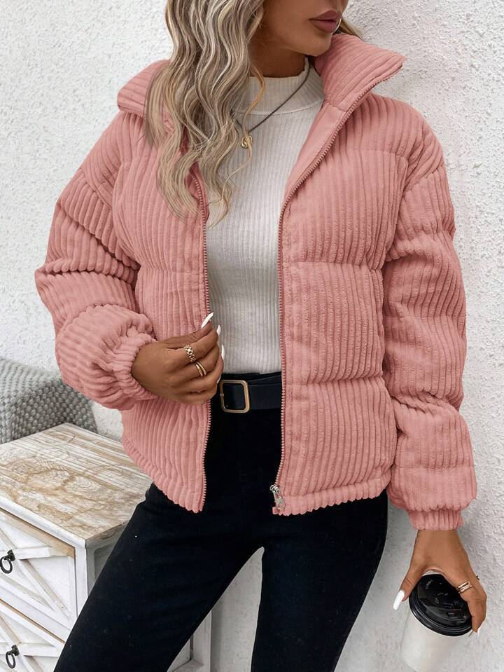Chaqueta de pana corta de algodón y gruesa de talla grande para mujer