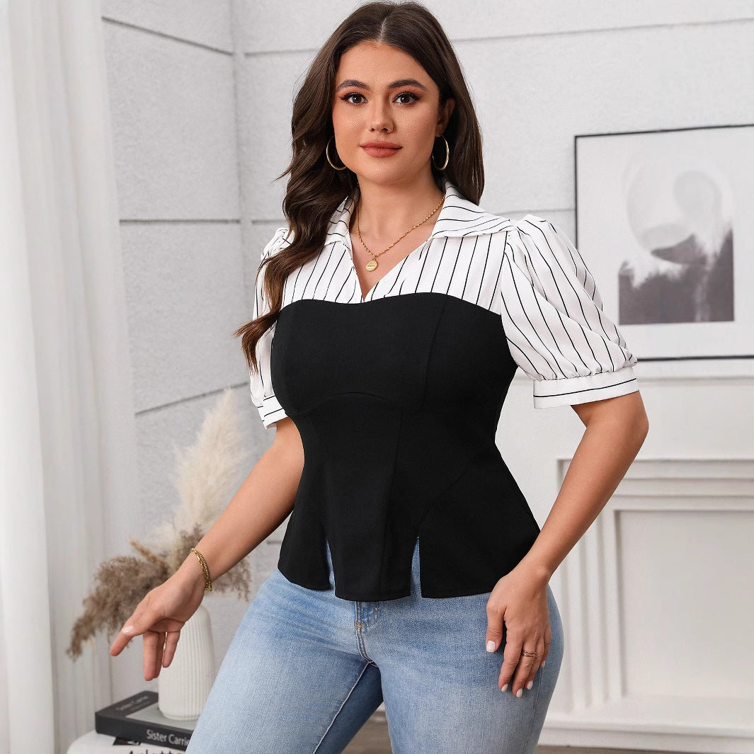 Top de patchwork a rayas para mujer, fino de verano