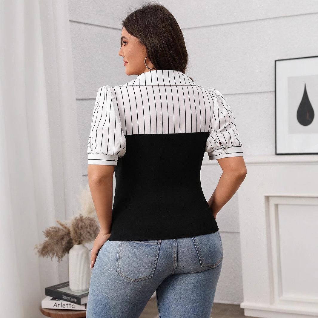 Top de patchwork a rayas para mujer, fino de verano