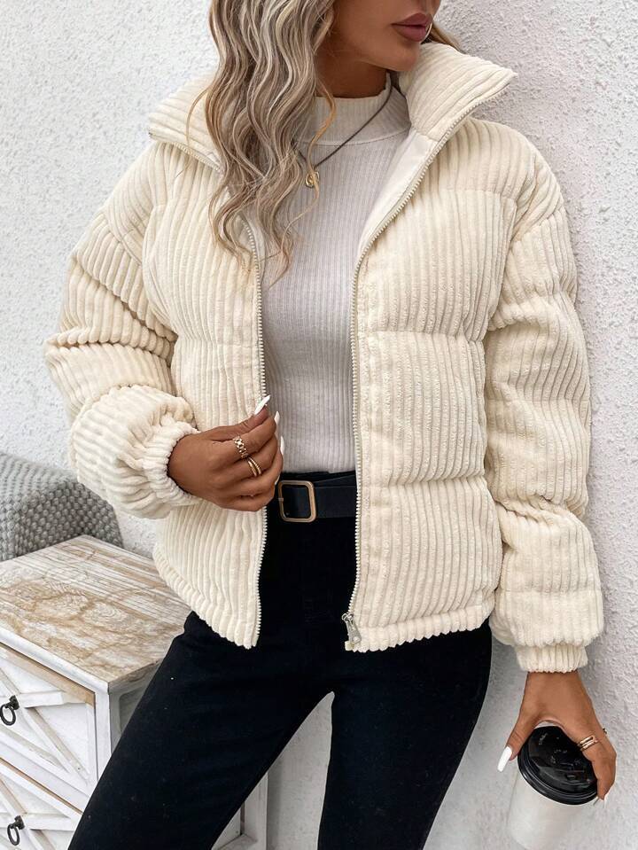 Chaqueta de pana corta de algodón y gruesa de talla grande para mujer
