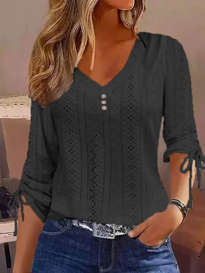 Camiseta de manga larga con botones de jacquard en color liso