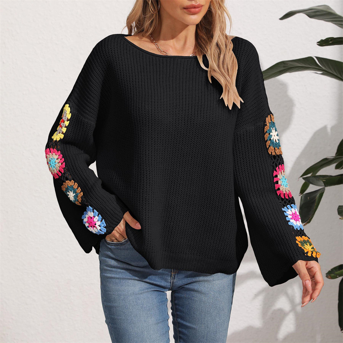 Suéter de cuello redondo con ropa de belleza