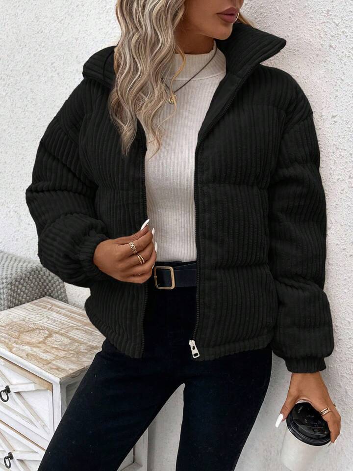 Chaqueta de pana corta de algodón y gruesa de talla grande para mujer