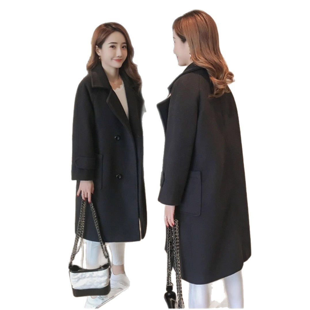 Abrigo de lana para mujer de longitud media estilo coreano