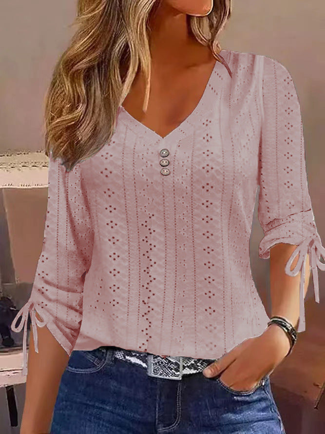 Camiseta de manga larga con botones de jacquard en color liso