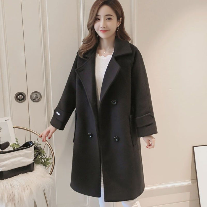 Abrigo de lana para mujer de longitud media estilo coreano
