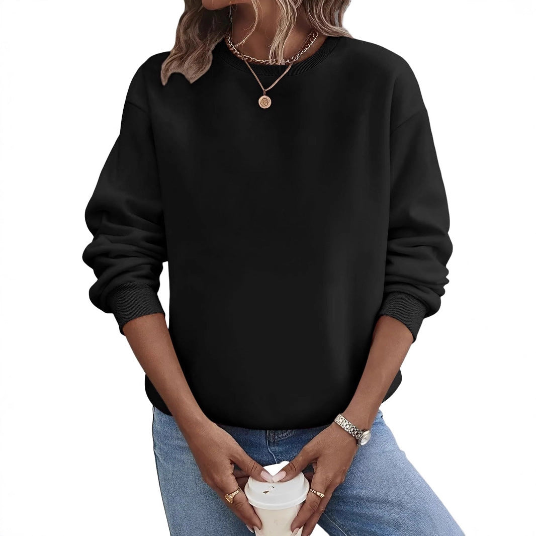 Suéter de moda de talla grande con cuello redondo en blanco y color liso