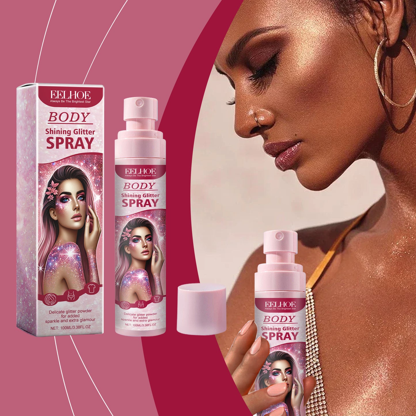 Stage Makeup Glitter Spray Facial Clavicle Brightening Glitter Natural Stereoscopic Long-Lasting Highlighter Spray