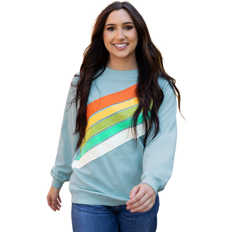 Sudadera informal holgada de manga larga con rayas de arcoíris