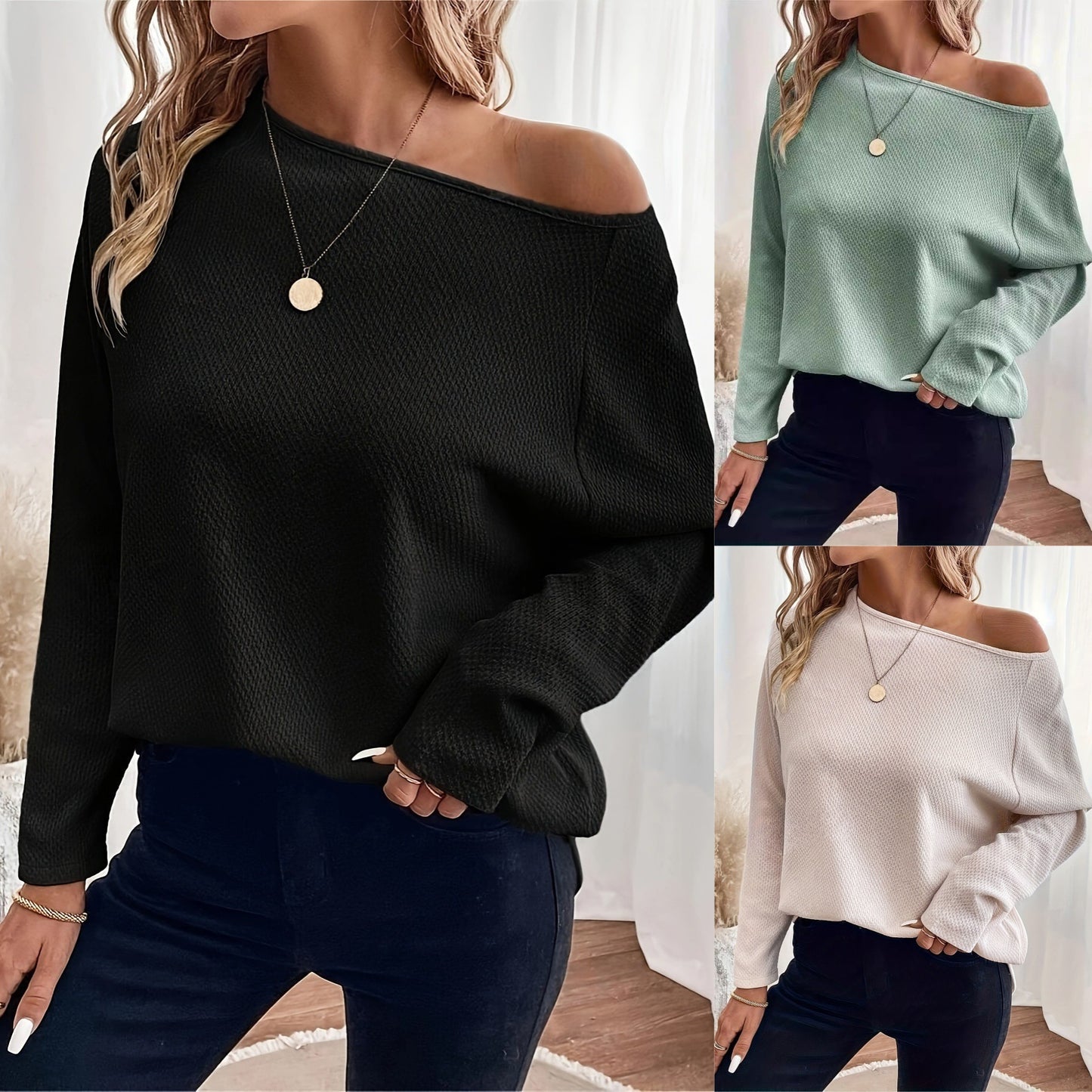 Jersey de punto con hombros de gofre para mujer