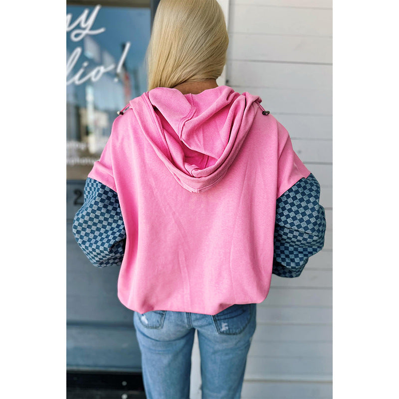 Suéter con capucha y media cremallera para mujer, manga regular