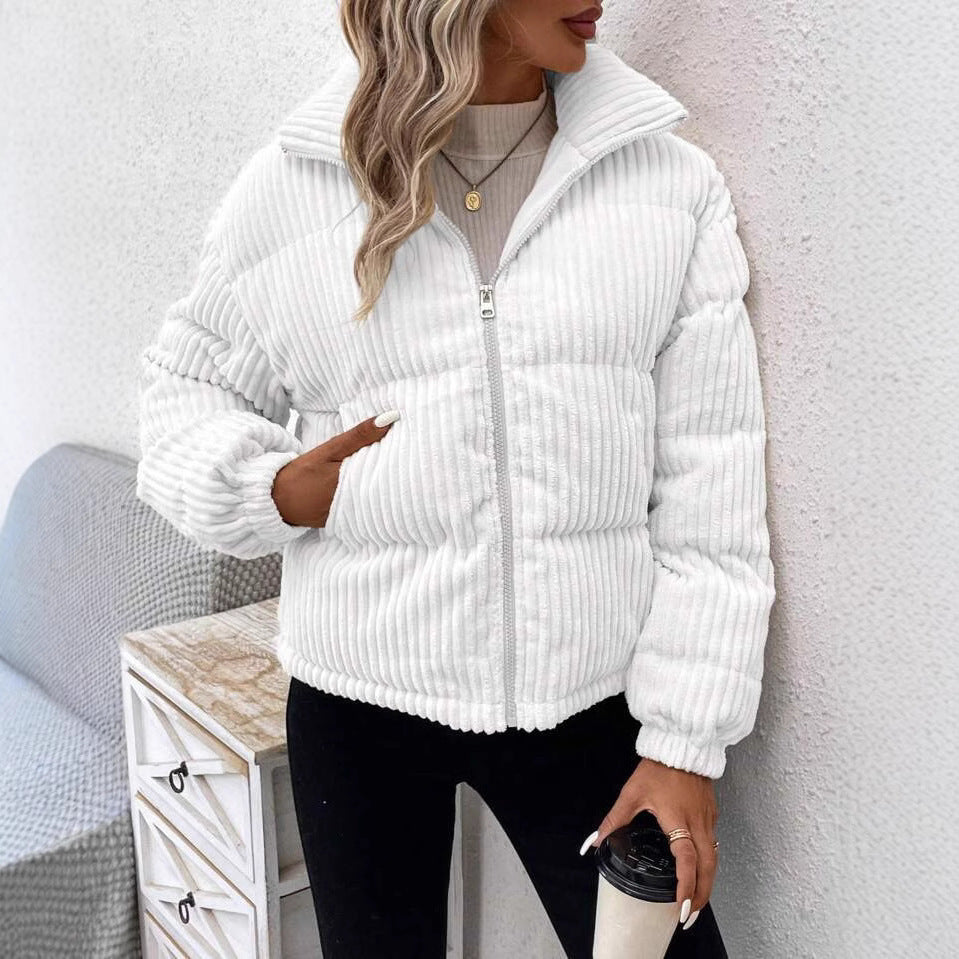 Chaqueta de pana corta de algodón y gruesa de talla grande para mujer