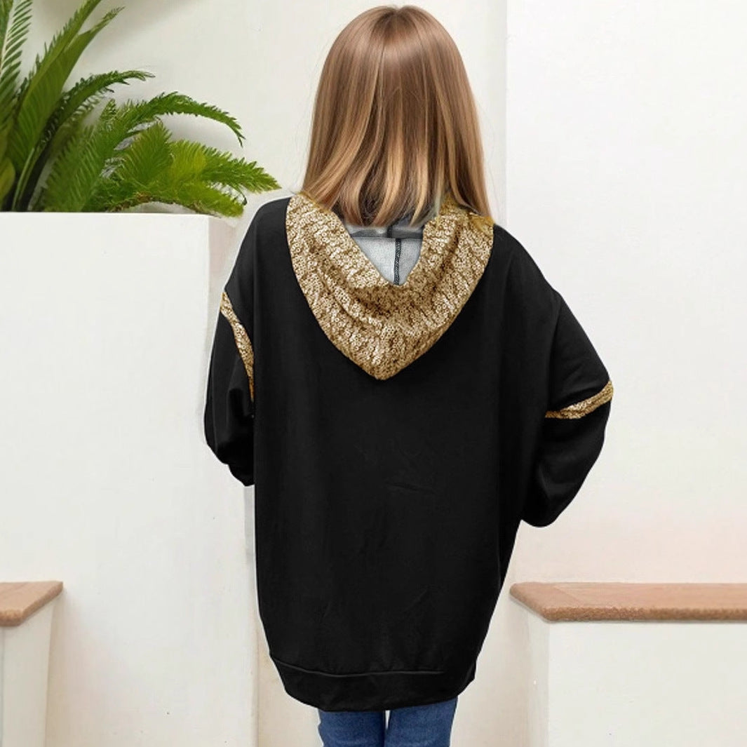 Suéter con capucha holgado de talla grande con estampado digital