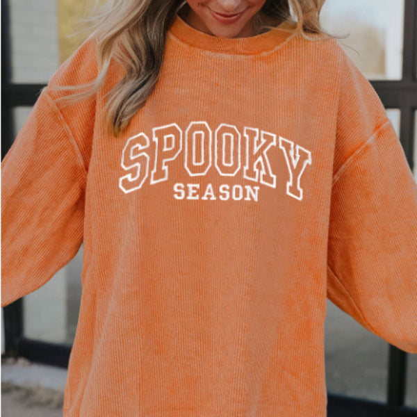 Sudadera de canalé retorcido con letras y gráficos bordados en naranja