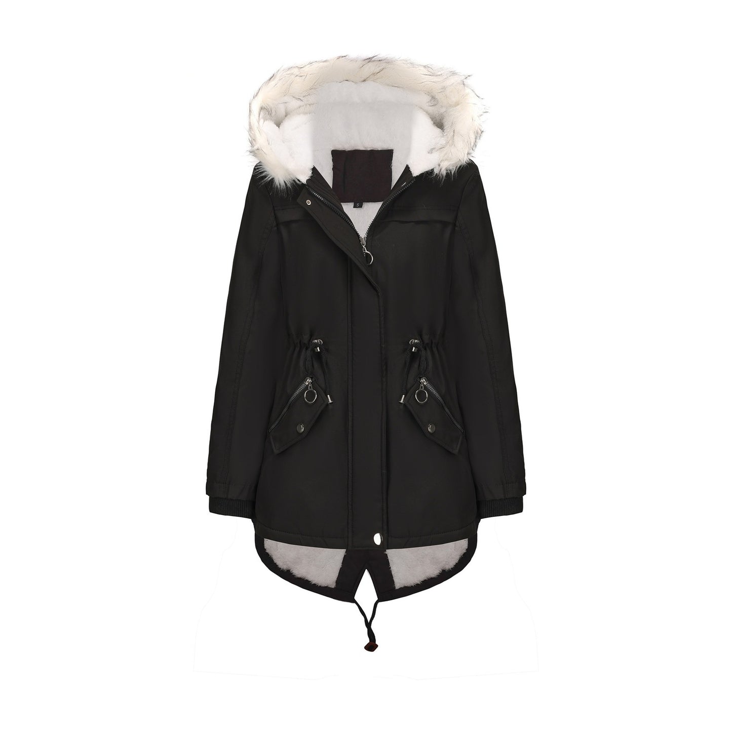 Abrigo acolchado de polar con cuello de piel y capucha para mujer