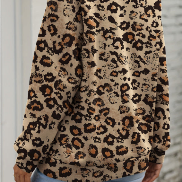 Sudadera marrón blanqueada con estampado de leopardo y calabaza de Halloween