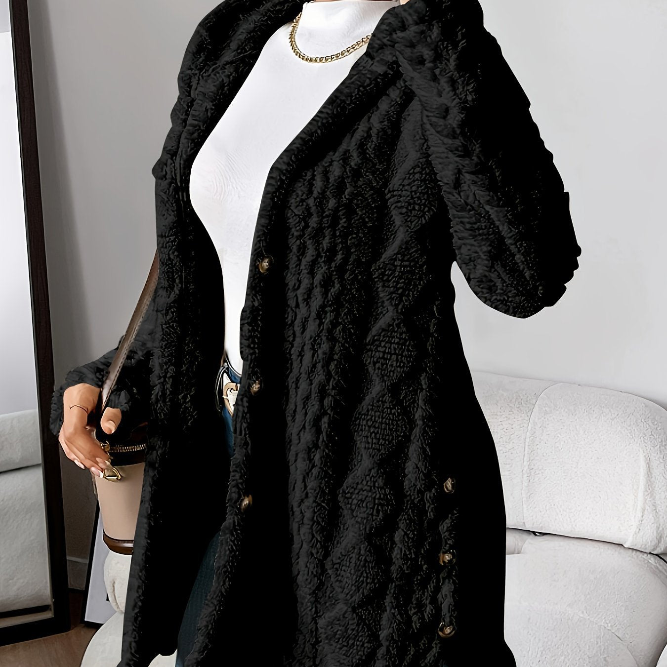 Cárdigan largo con capucha de invierno para mujer