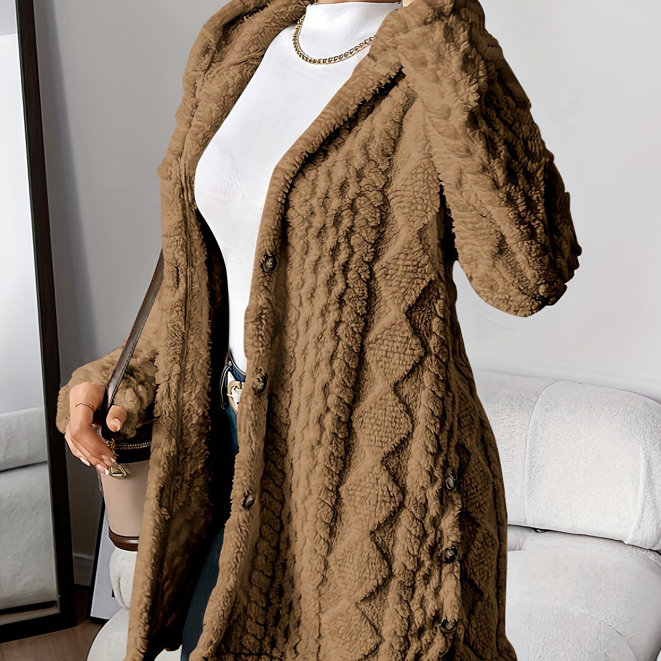 Cárdigan largo con capucha de invierno para mujer