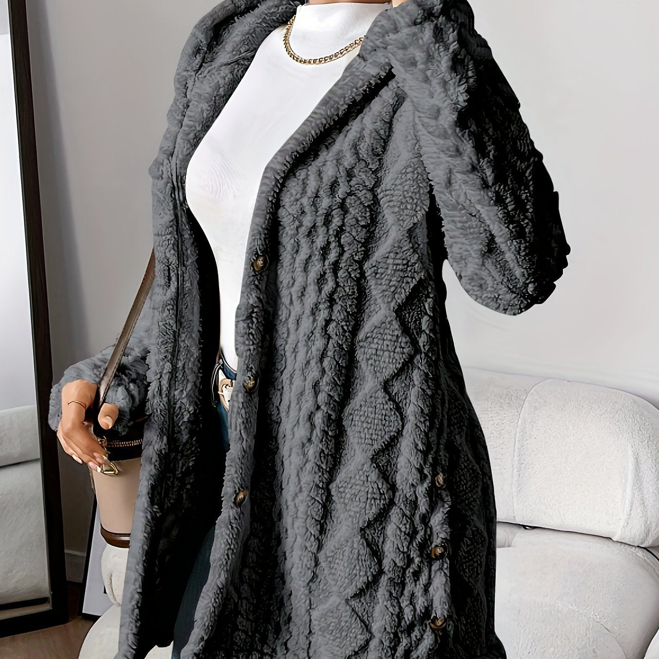 Cárdigan largo con capucha de invierno para mujer