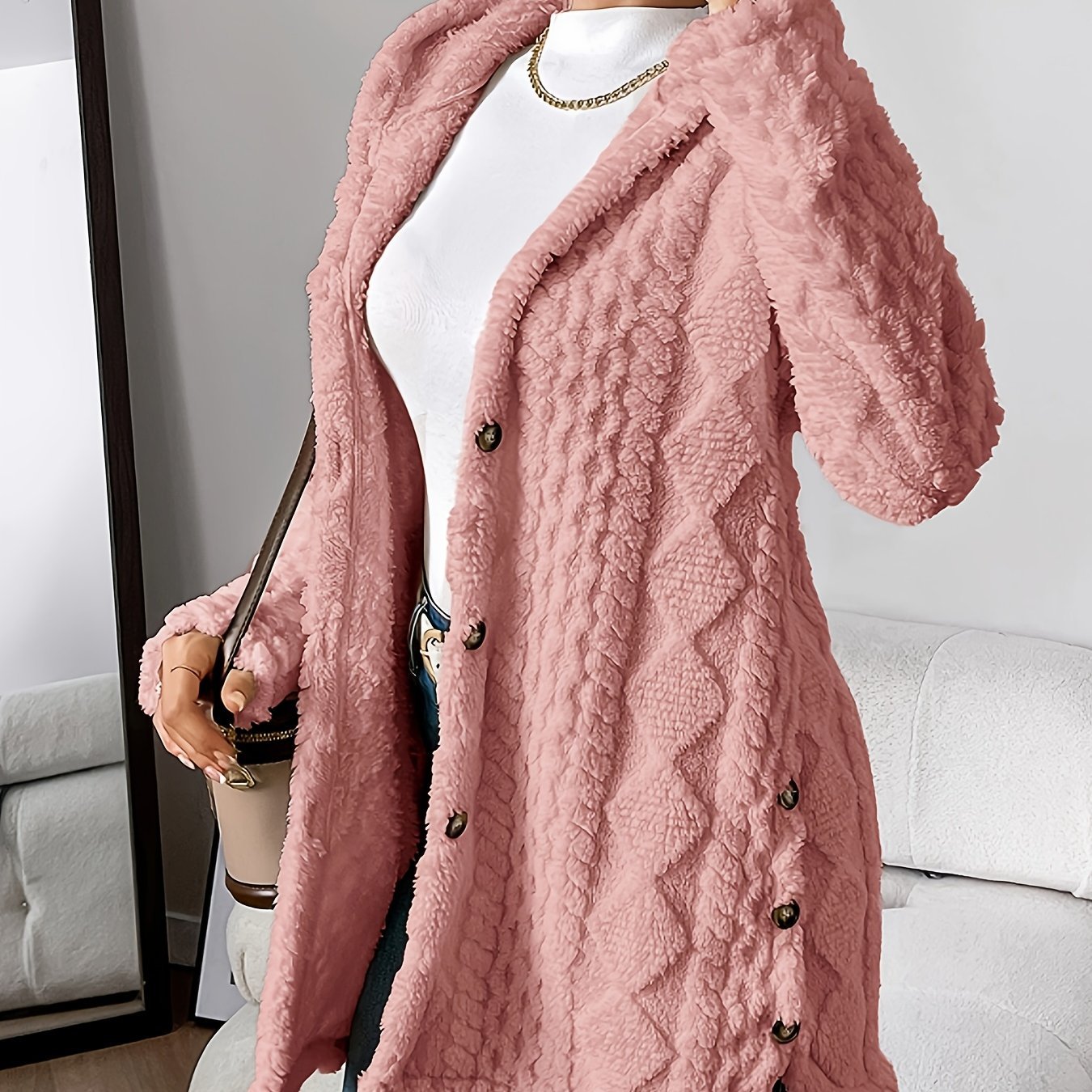 Cárdigan largo con capucha de invierno para mujer