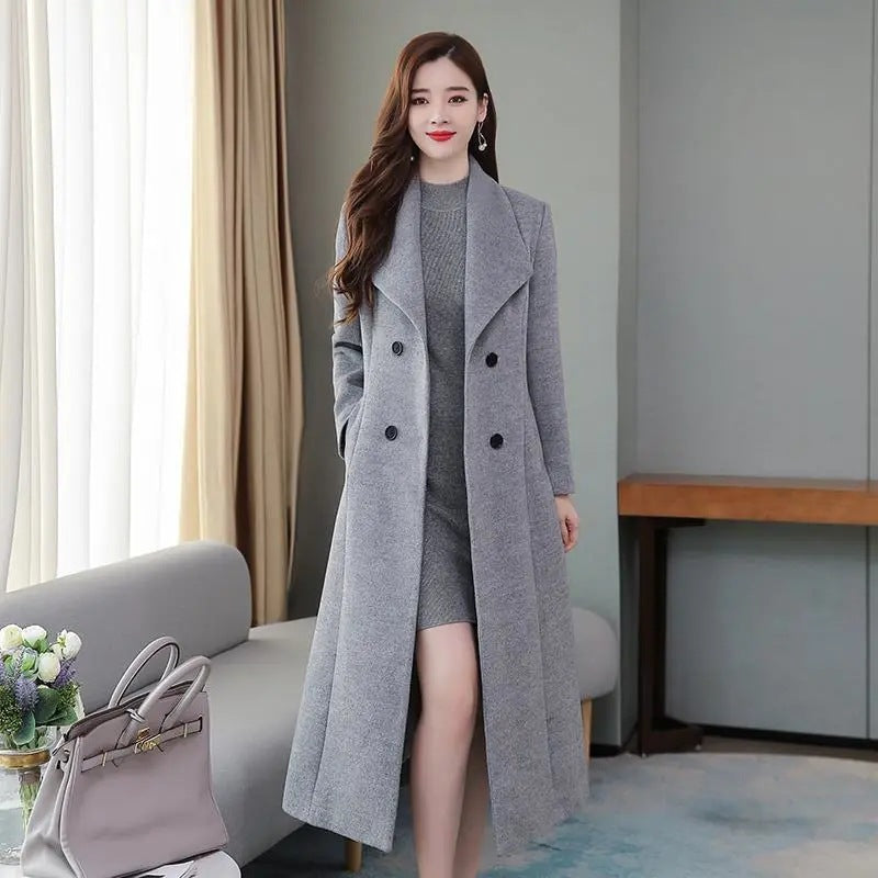 Chaqueta fina de lana con solapa para mujer
