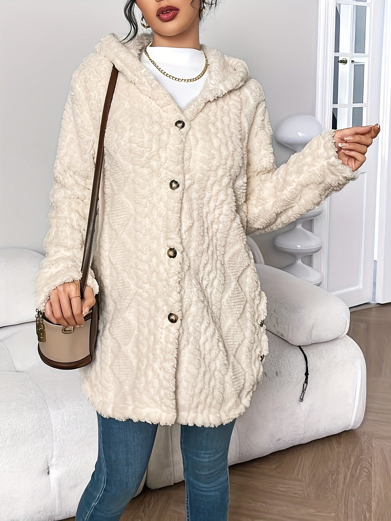 Cárdigan largo con capucha de invierno para mujer