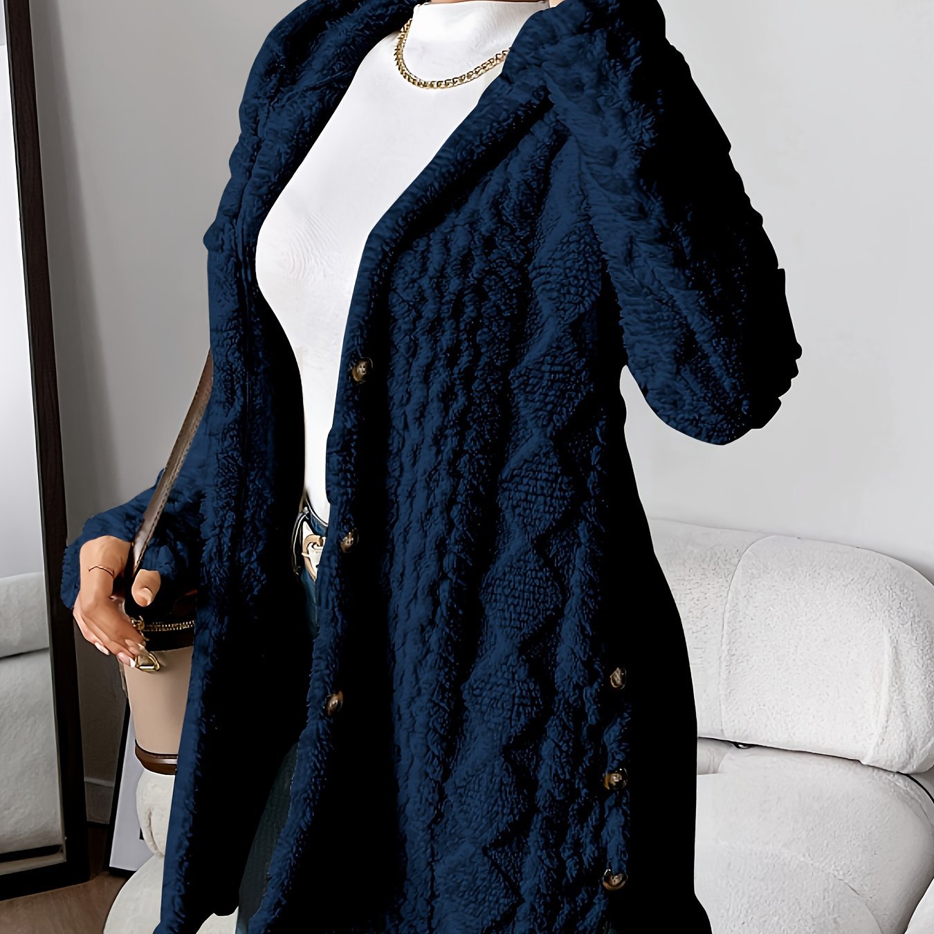 Cárdigan largo con capucha de invierno para mujer