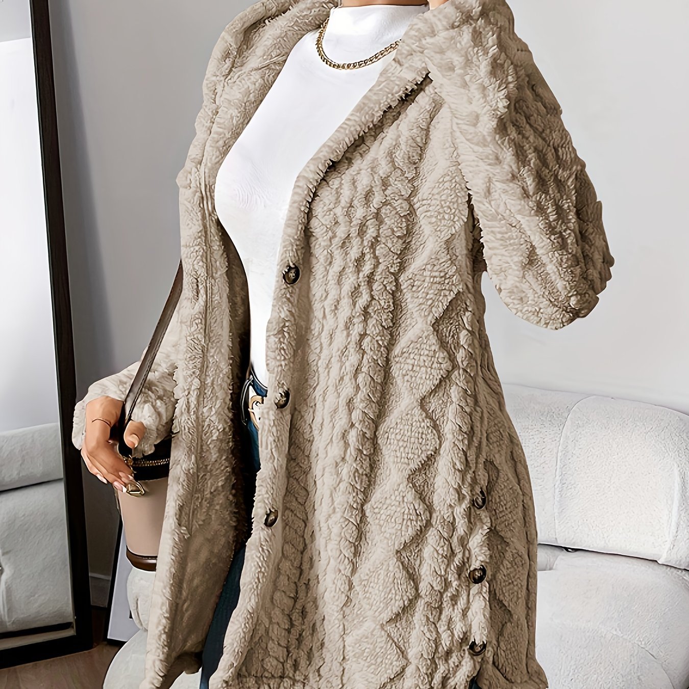 Cárdigan largo con capucha de invierno para mujer