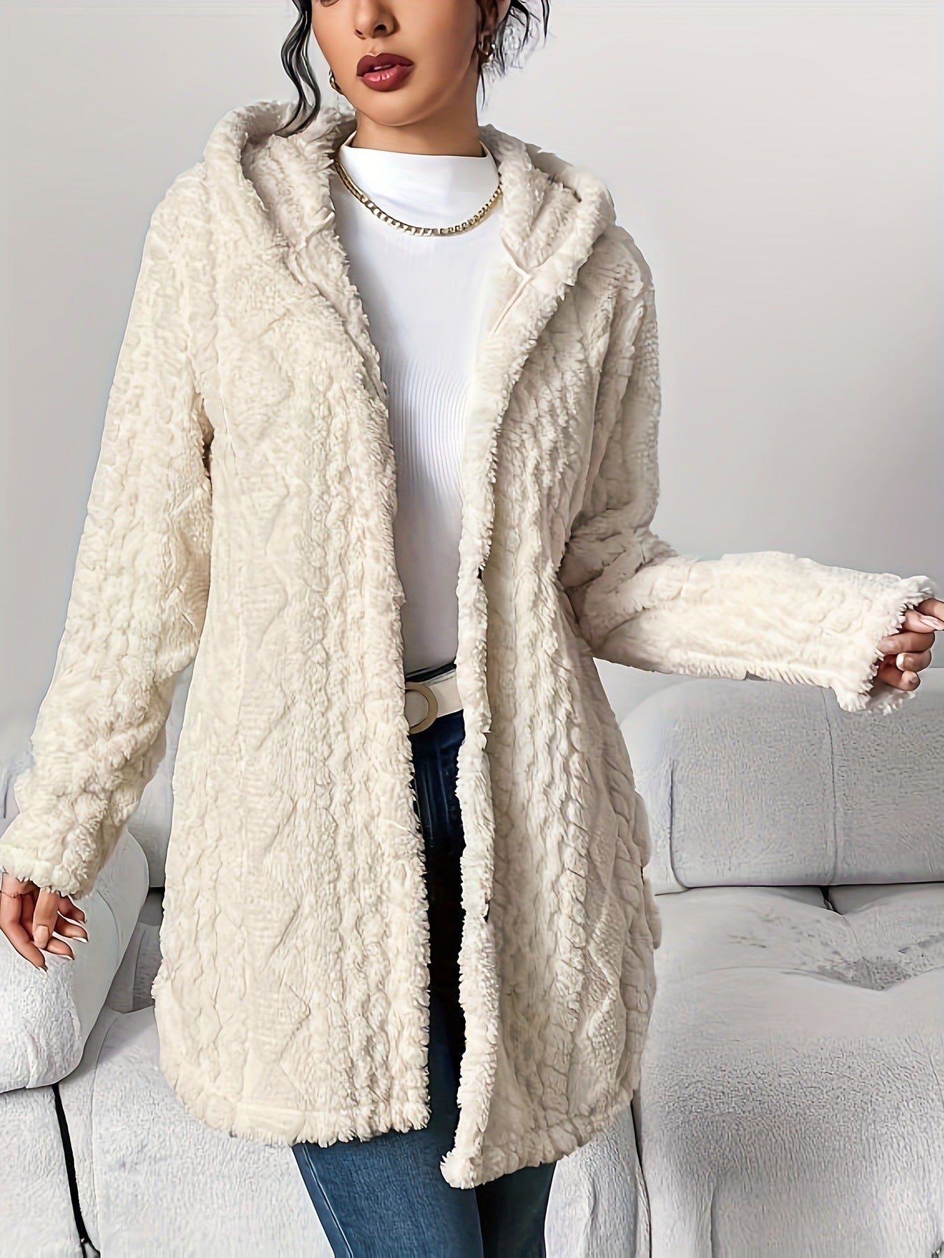 Cárdigan largo con capucha de invierno para mujer