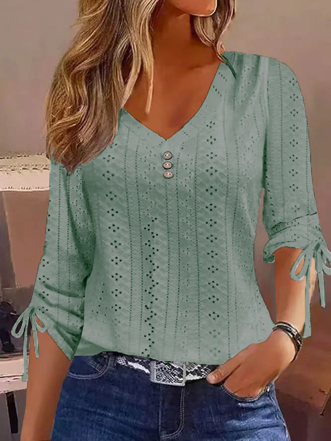 Camiseta de manga larga con botones de jacquard en color liso