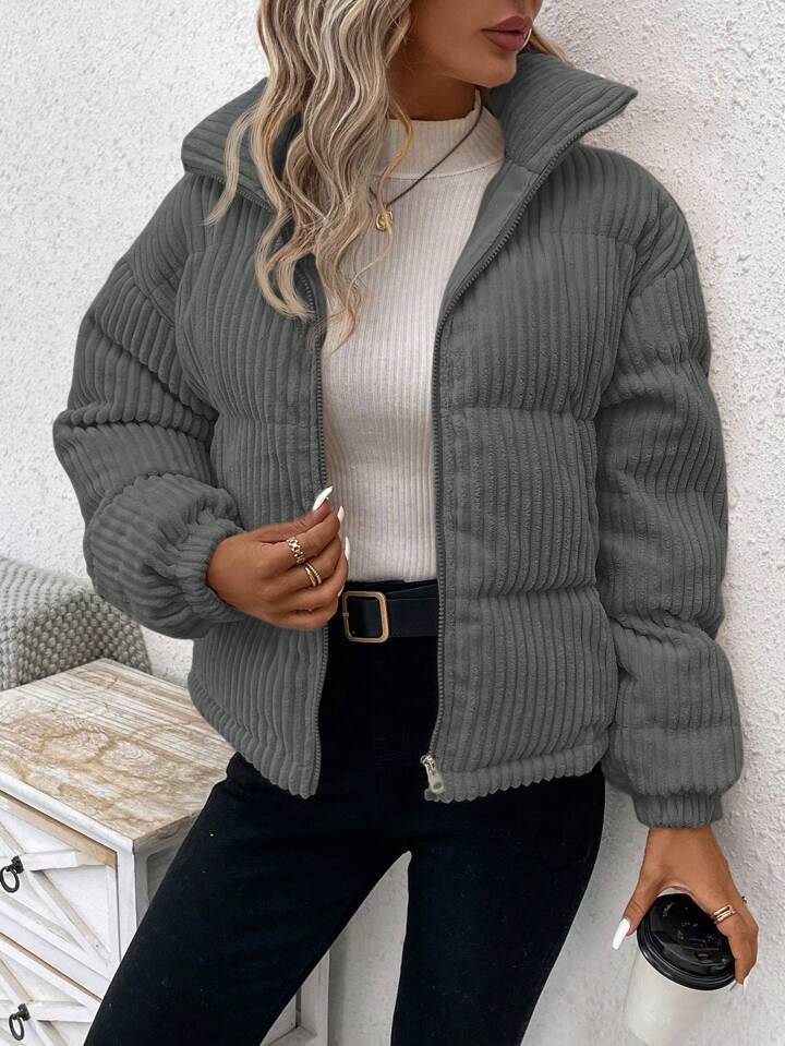 Chaqueta de pana corta de algodón y gruesa de talla grande para mujer