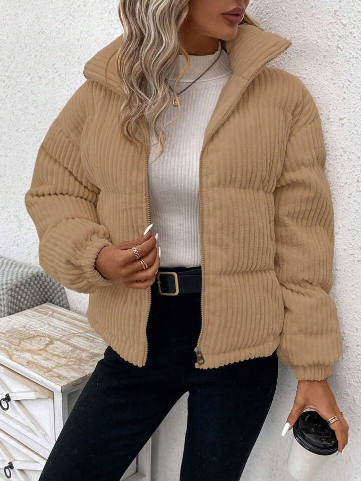 Chaqueta de pana corta de algodón y gruesa de talla grande para mujer