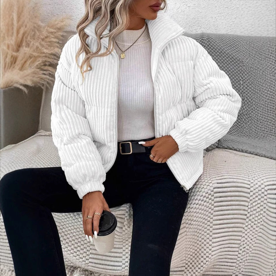 Chaqueta de pana corta de algodón y gruesa de talla grande para mujer