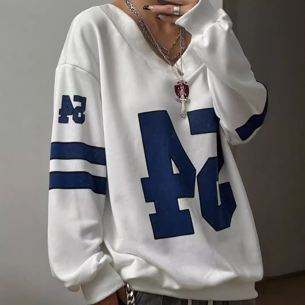 Sudadera holgada con cuello en V, estampado de letras y para todo tipo de ocasiones