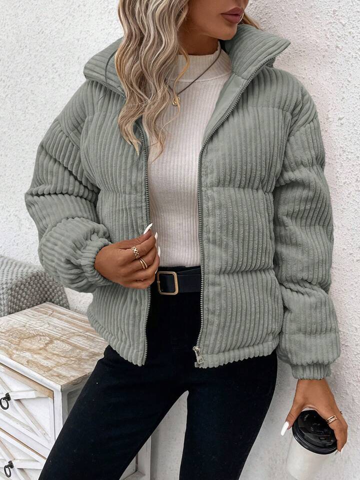 Chaqueta de pana corta de algodón y gruesa de talla grande para mujer