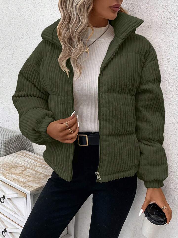 Chaqueta de pana corta de algodón y gruesa de talla grande para mujer