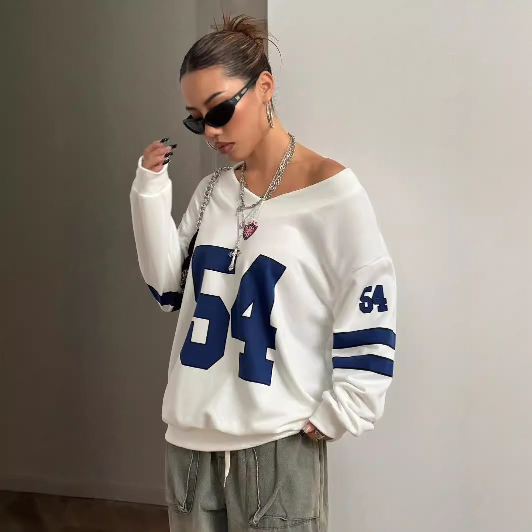Sudadera holgada con cuello en V, estampado de letras y para todo tipo de ocasiones
