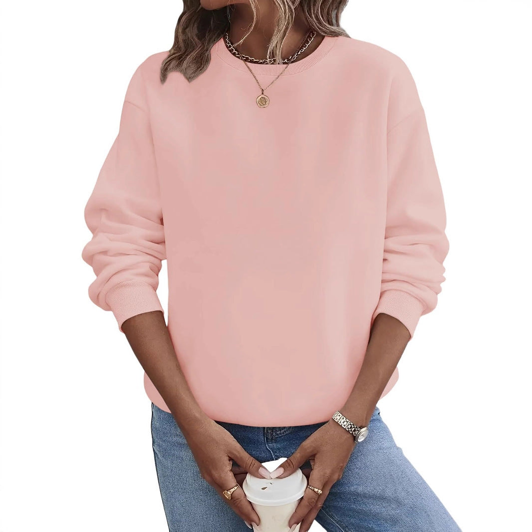 Suéter de moda de talla grande con cuello redondo en blanco y color liso
