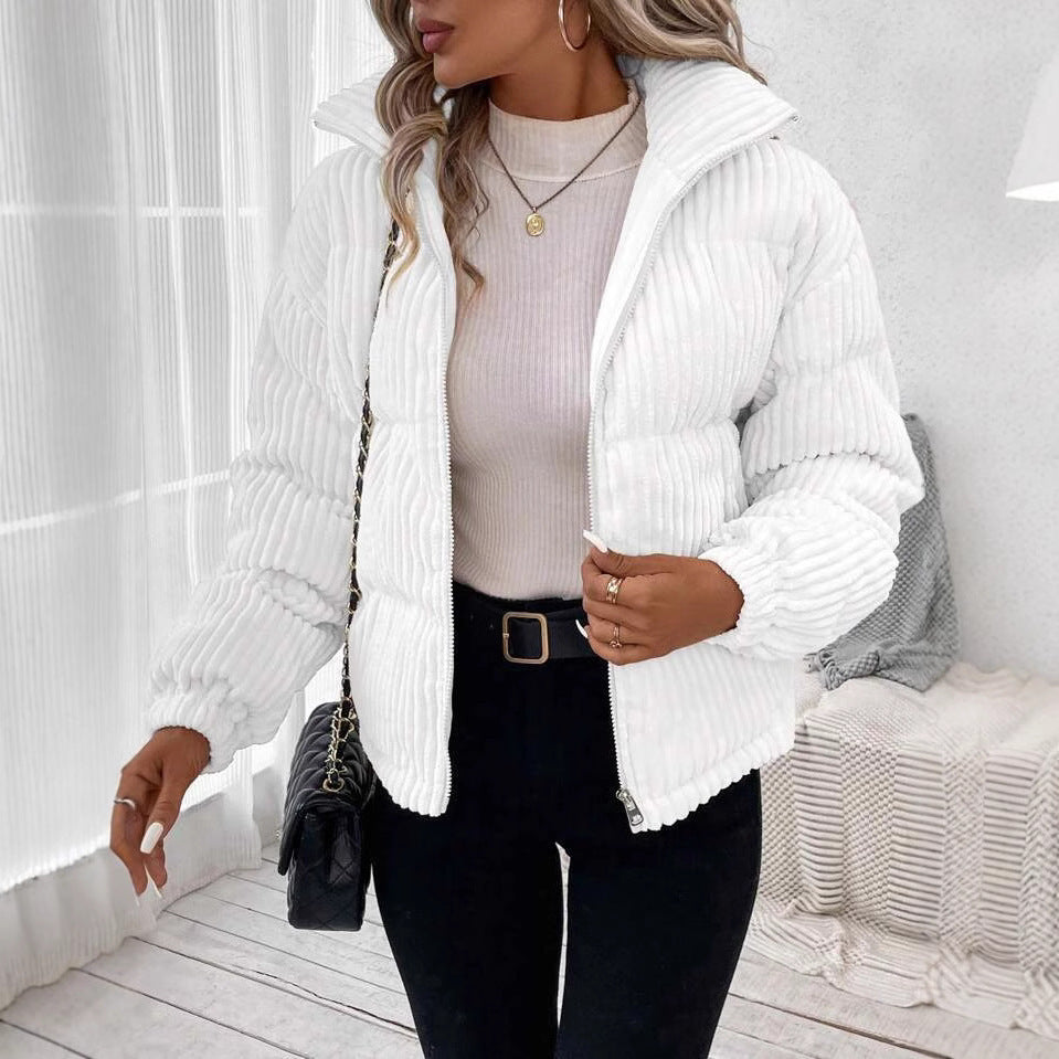 Chaqueta de pana corta de algodón y gruesa de talla grande para mujer