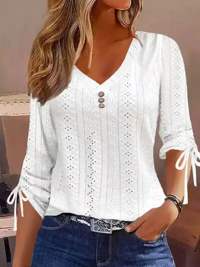 Camiseta de manga larga con botones de jacquard en color liso