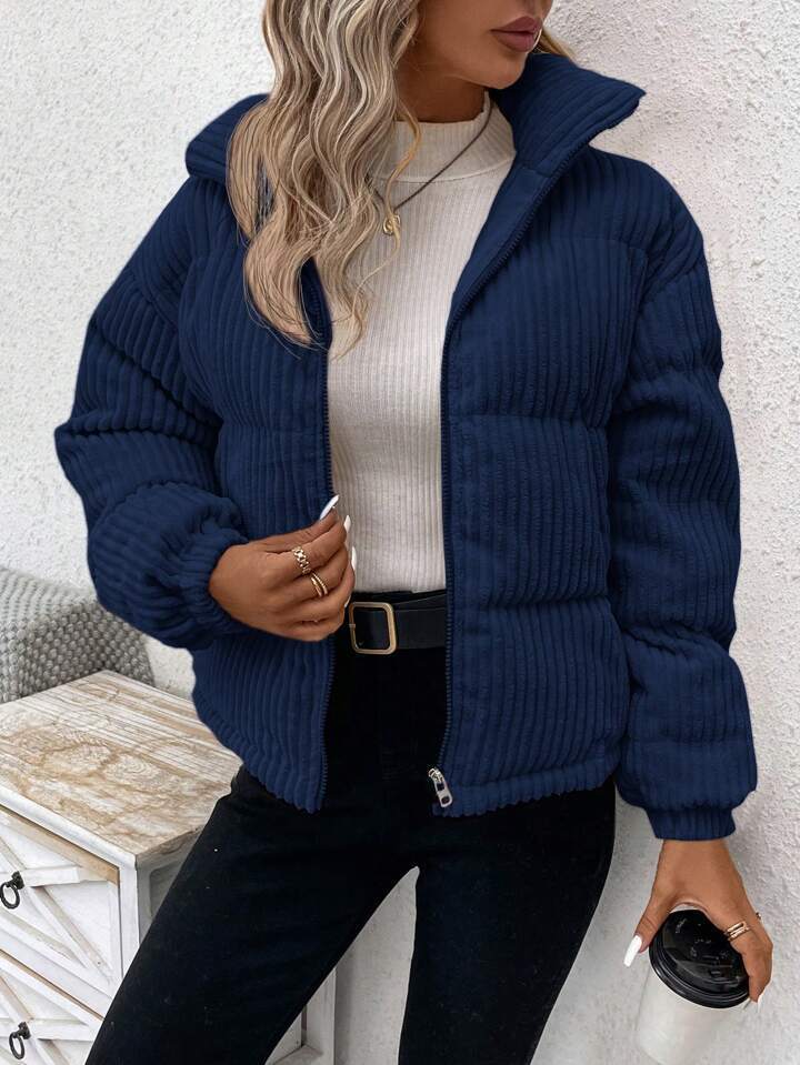 Chaqueta de pana corta de algodón y gruesa de talla grande para mujer