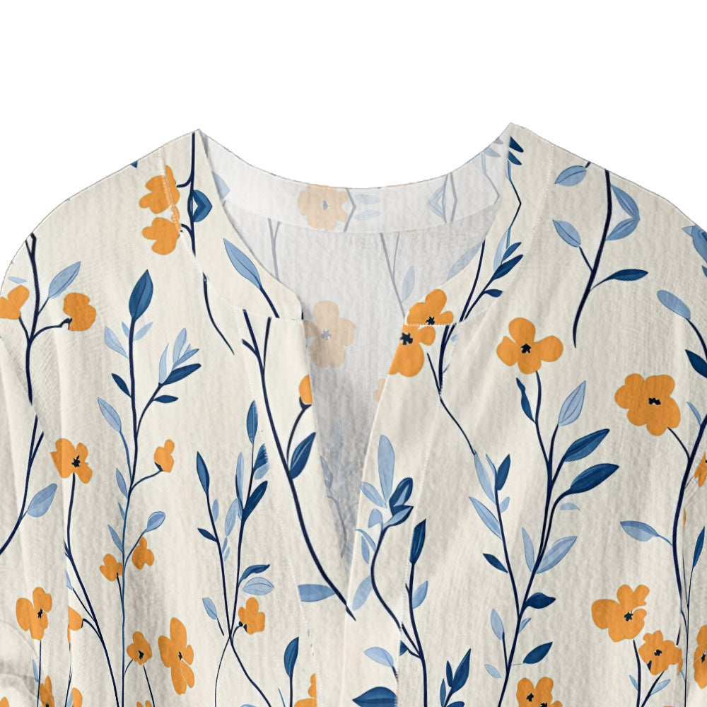 Camiseta casual con cuello en V y borde de loto para mujer