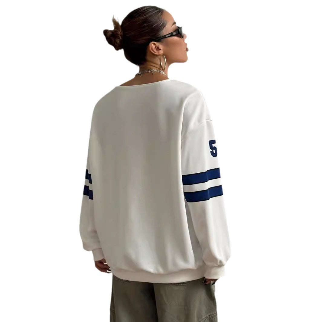 Sudadera holgada con cuello en V, estampado de letras y para todo tipo de ocasiones