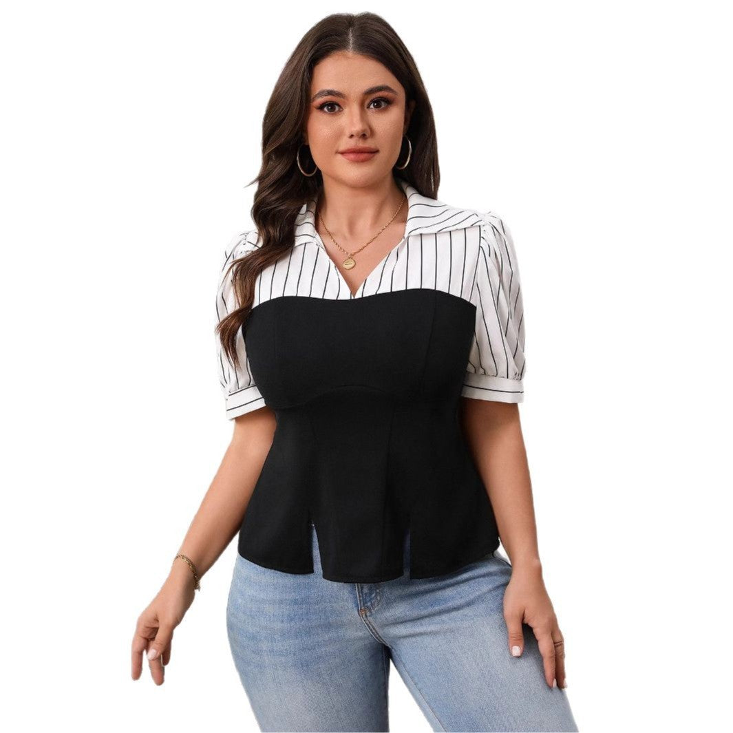 Top de patchwork a rayas para mujer, fino de verano
