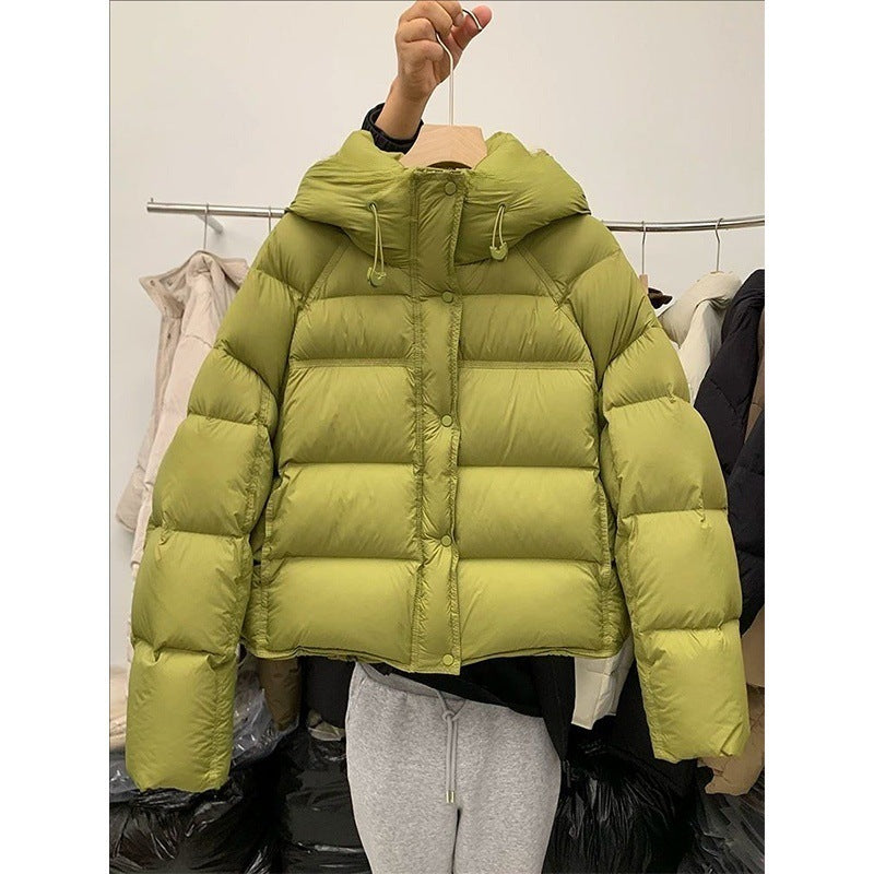 Chaqueta acolchada de algodón suelta con capucha corta y color liso para otoño e invierno