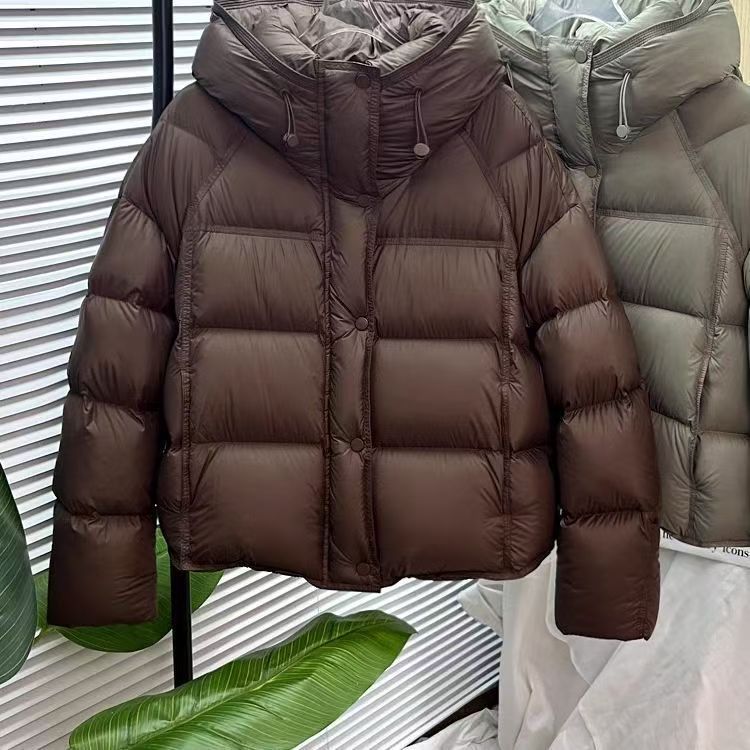 Chaqueta acolchada de algodón suelta con capucha corta y color liso para otoño e invierno